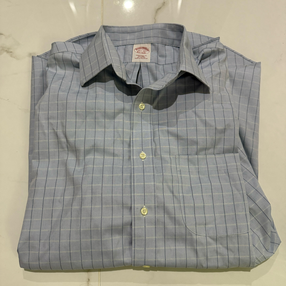 Brooks Brothers Blue Checkered Dress Shirt 16 1/2 34